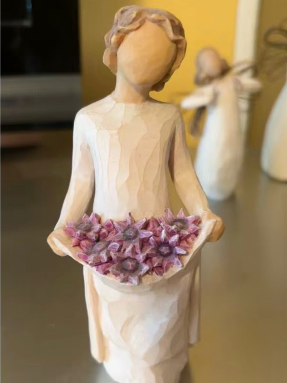 Willow Tree Figurine Holding Pink Flower Bowl - Home Art Sculpture